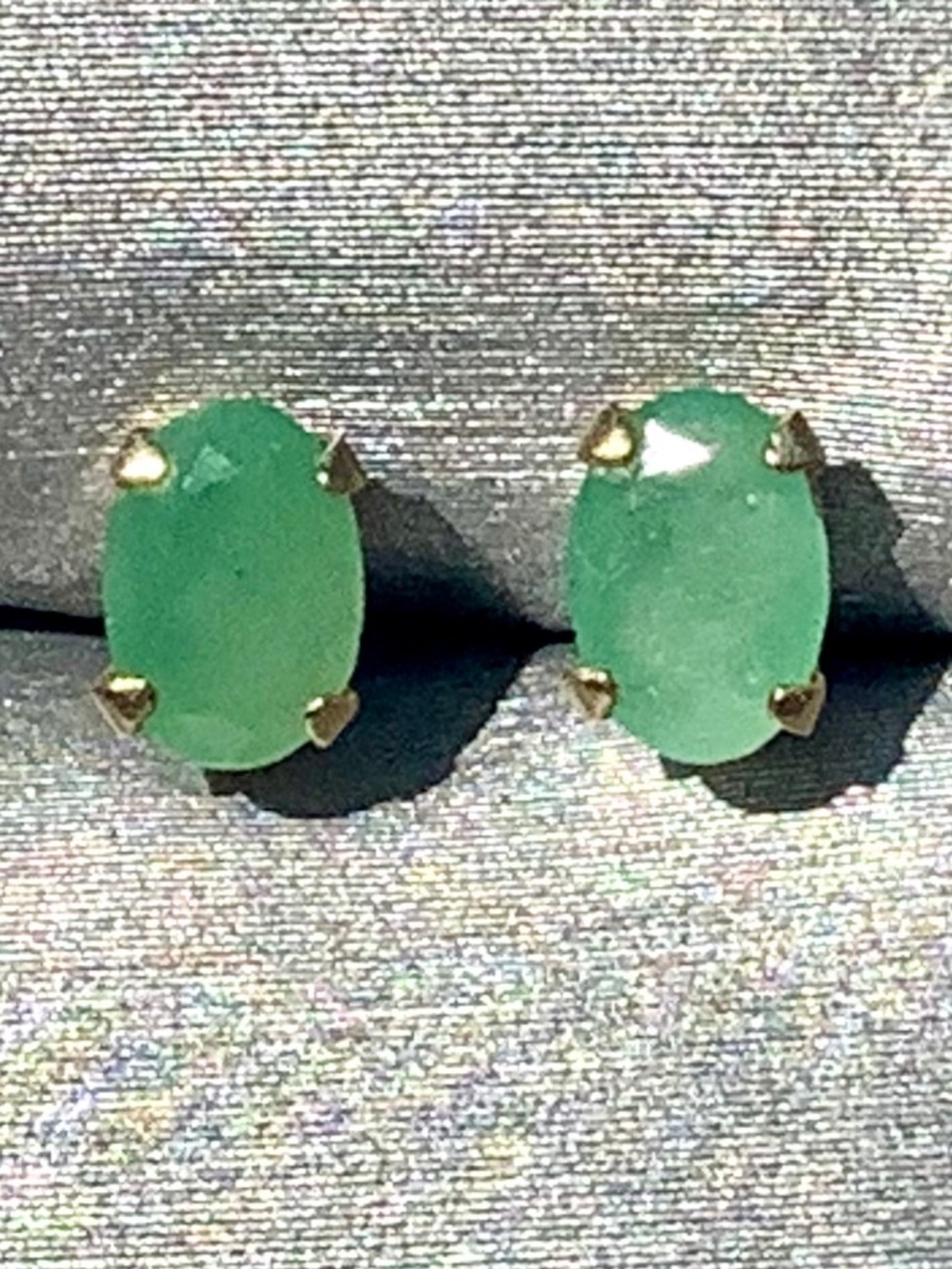 14K Gold Oval Emerald Post Earrings